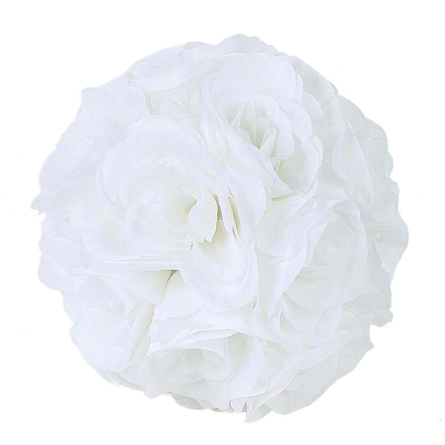 2 Pack | 7inch White Artificial Silk Rose Flower Ball, Silk Kissing Ball#whtbkgd