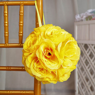 Brighten Up Your Event with the 7" Yellow Artificial Silk Rose Kissing Ball