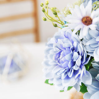 Experience Timeless Beauty with Dusty Blue Artificial Silk Dahlia Flower Bouquet Spray