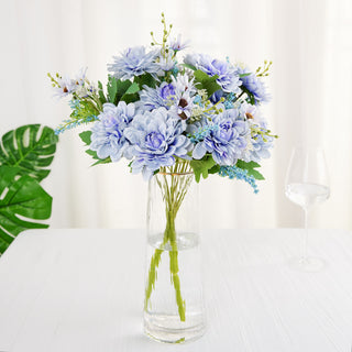 Add a Touch of Elegance with Dusty Blue Artificial Silk Dahlia Flower Bouquet Spray