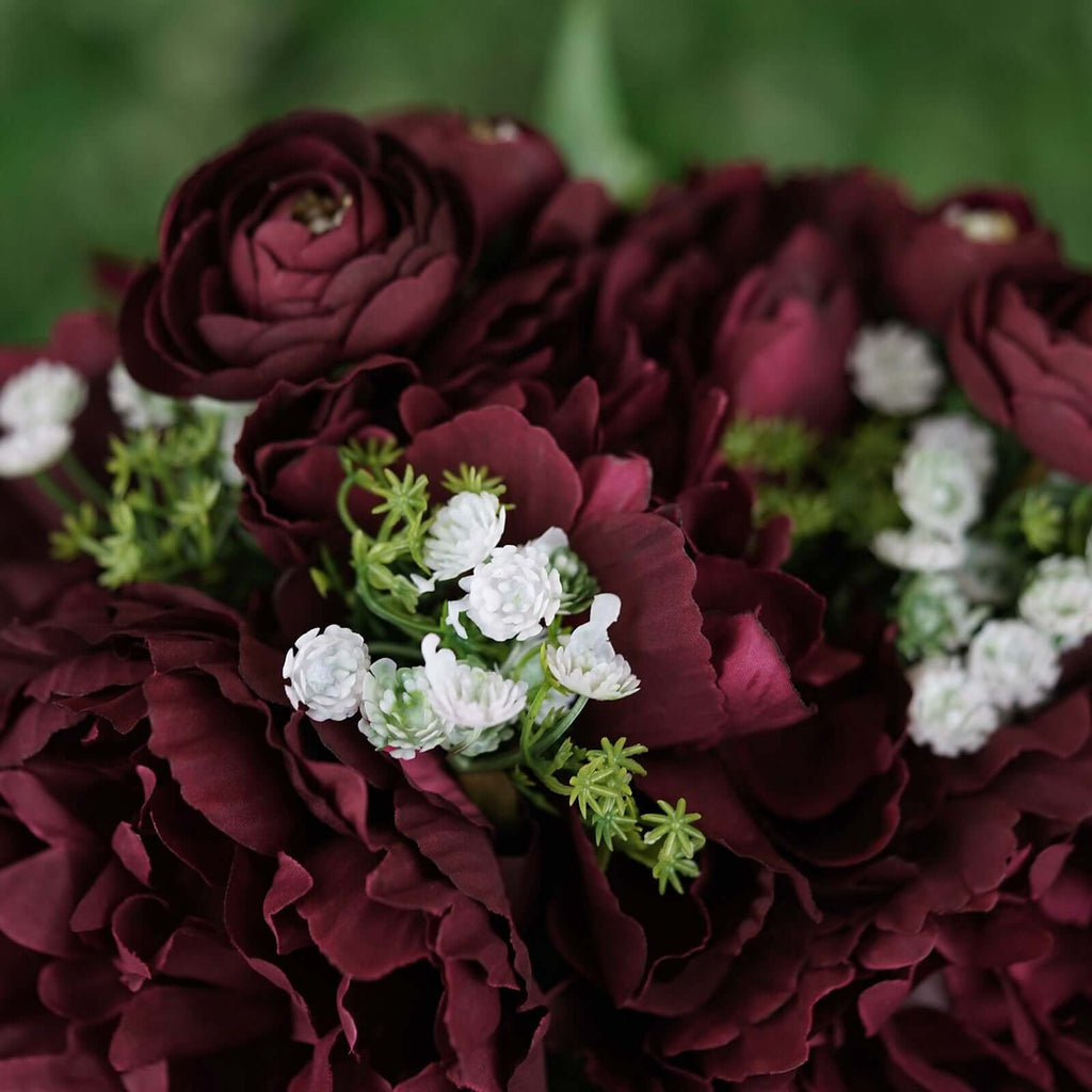 12" Burgundy Artificial Silk Peonies Bouquet
