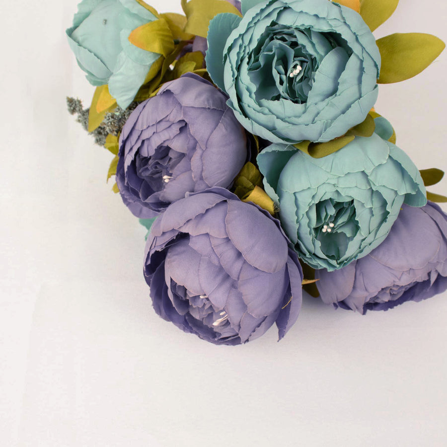 2 Pack | 19inch Dusty Blue Artificial Peony Flower Wedding Bouquets, Flower Arrangements