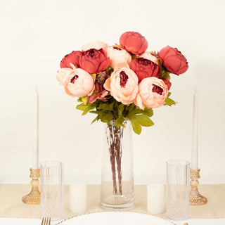 Vibrant Burgundy / Dusty Rose Artificial Peony Flower Wedding Bouquets