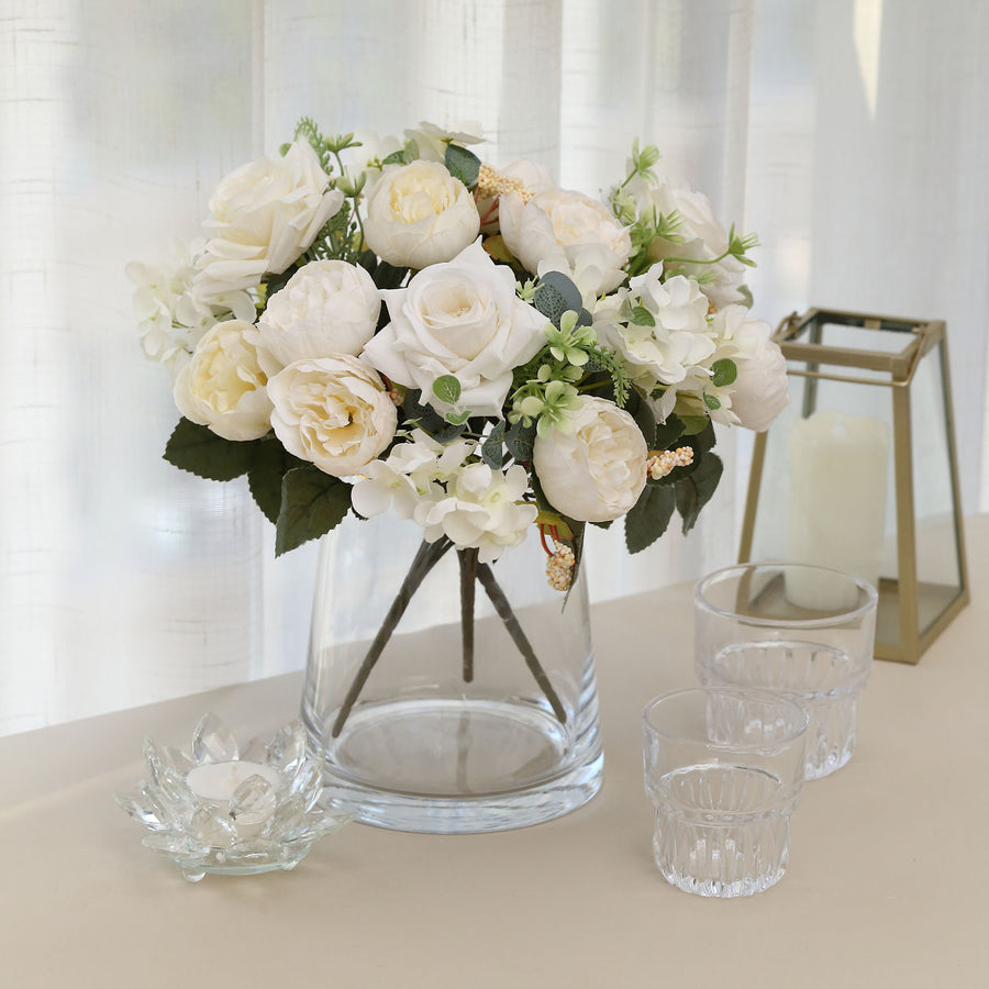 2 Pack | 12inch Ivory Silk Assorted Peony Flower Arrangements