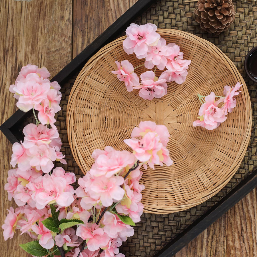 4 Bushes | 40inch Tall Pink Artificial Silk Cherry Blossom Flowers, Branches