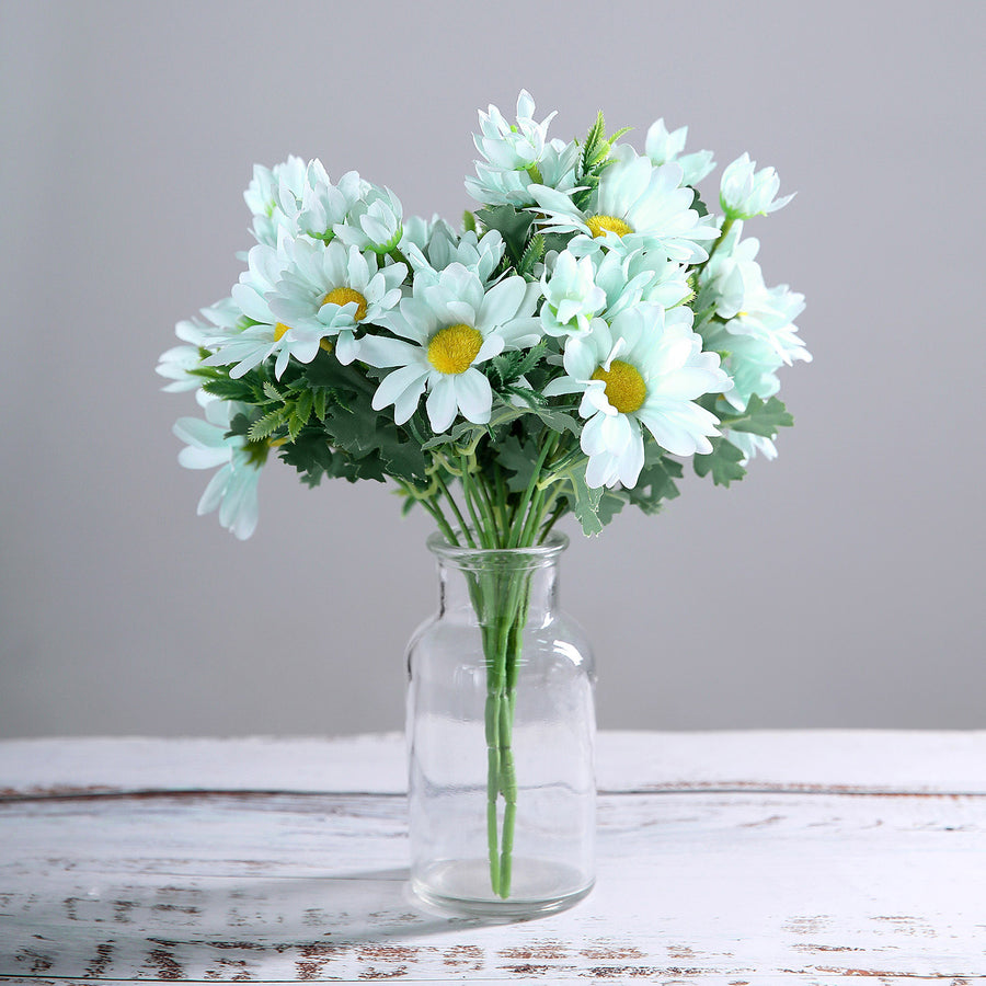 4 Bushes | 11inch Baby Blue Artificial Silk Daisy Flower Bouquet Branches