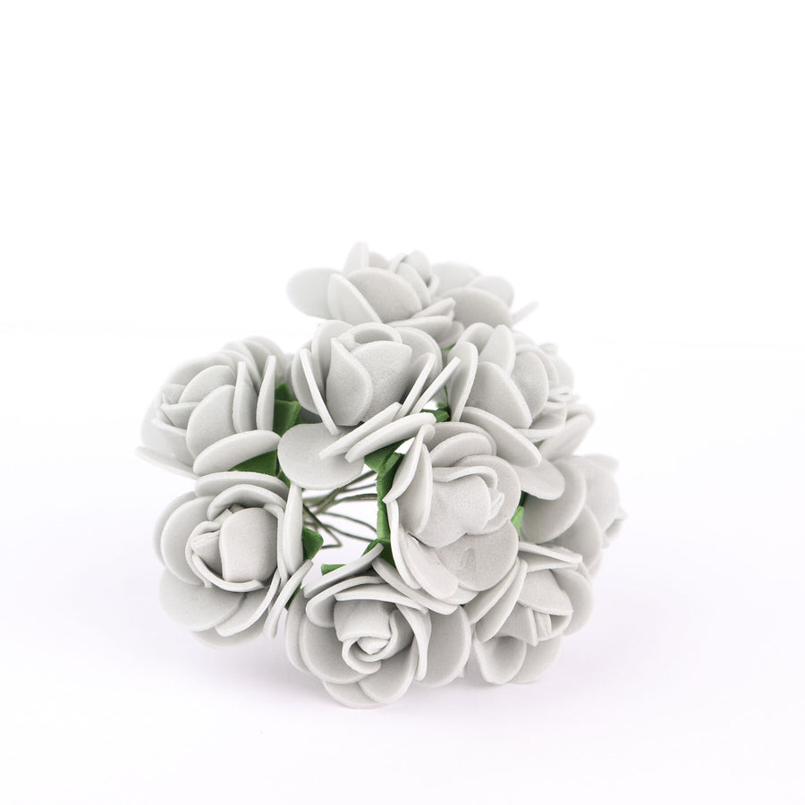 48 Roses | 1Inch Silver Real Touch Artificial DIY Foam Rose Flowers With Stem, Craft Rose Buds#whtbkgd