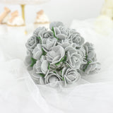 48 Roses | 1Inch Silver Real Touch Artificial DIY Foam Rose Flowers With Stem, Craft Rose Buds
