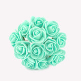 48 Roses | 1Inch Turquoise Real Touch Artificial DIY Foam Rose Flowers With Stem, Craft Rose Buds#whtbkgd