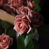 24 Roses | 2inch Dusty Rose Artificial Foam Flowers With Stem Wire and Leaves