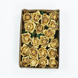 24 Roses | 2inch Gold Artificial Foam Flowers With Stem Wire and Leaves