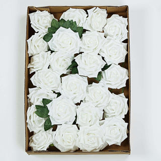 Stunning and Lifelike: 24 White Artificial Foam Roses for Party Decor Stunning and Lifelike: 24 White Artificial Foam Roses for Party Decor