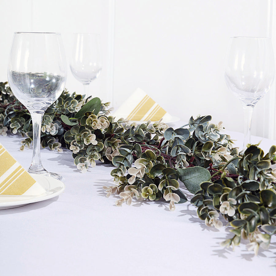 6ft | Frosted Green Artificial Eucalyptus & Boxwood Leaf Garland Vine#whtbkgd