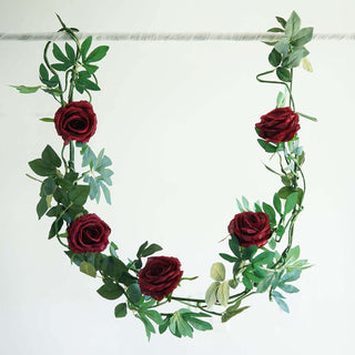 Add a Touch of Elegance with the 6ft Burgundy Real Touch Artificial Rose and Leaf Flower Garland Vine Add a Touch of Elegance with the 6ft Burgundy Real Touch Artificial Rose and Leaf Flower Garland Vine