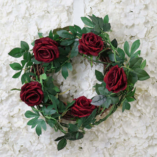 Create a Luxurious Ambiance with the Burgundy Real Touch Artificial Rose and Leaf Flower Garland Vine Create a Luxurious Ambiance with the Burgundy Real Touch Artificial Rose and Leaf Flower Garland Vine