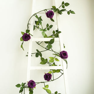 Elegant and Enchanting: Purple Real Touch Artificial Rose and Leaf Flower Garland Vine