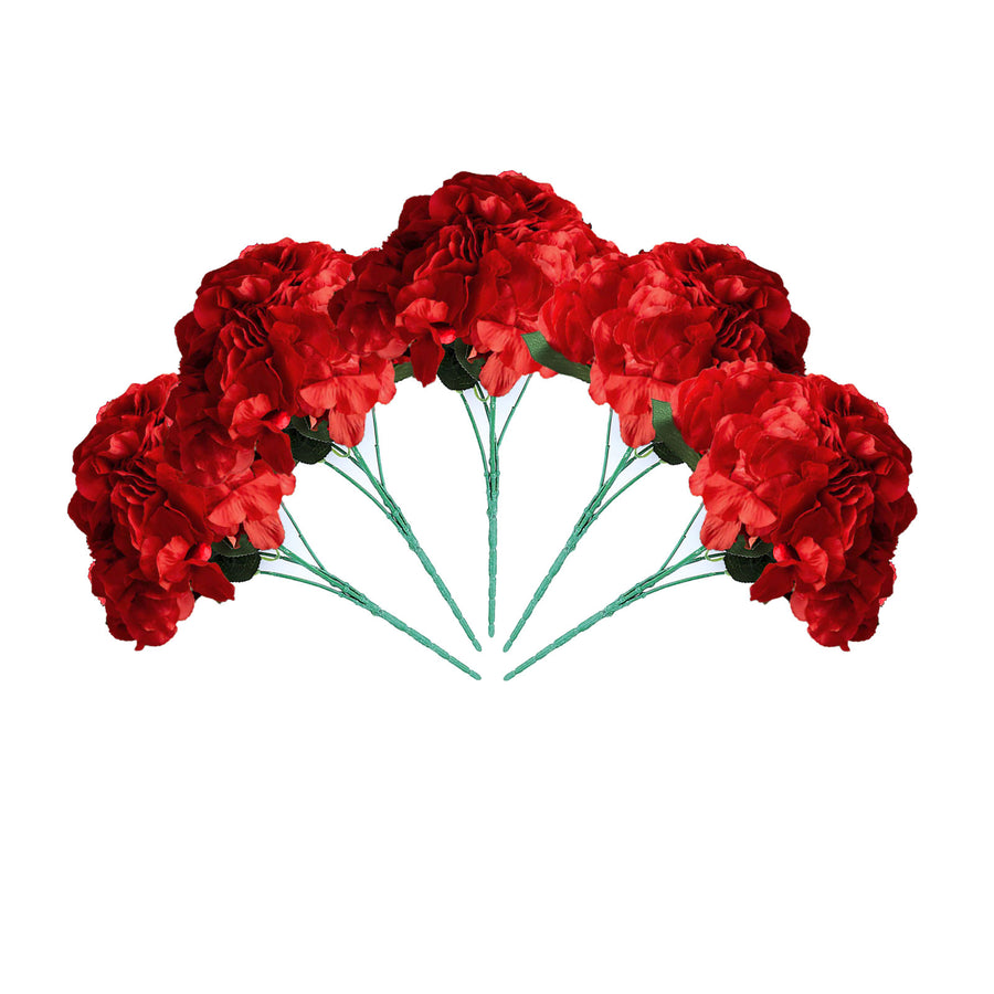 5 Bushes | Red Artificial Silk Hydrangea Flower Bouquets