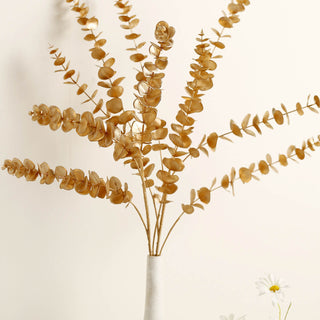 Add a Touch of Glamour with Gold Artificial Eucalyptus Leaf Branch Vase Filler