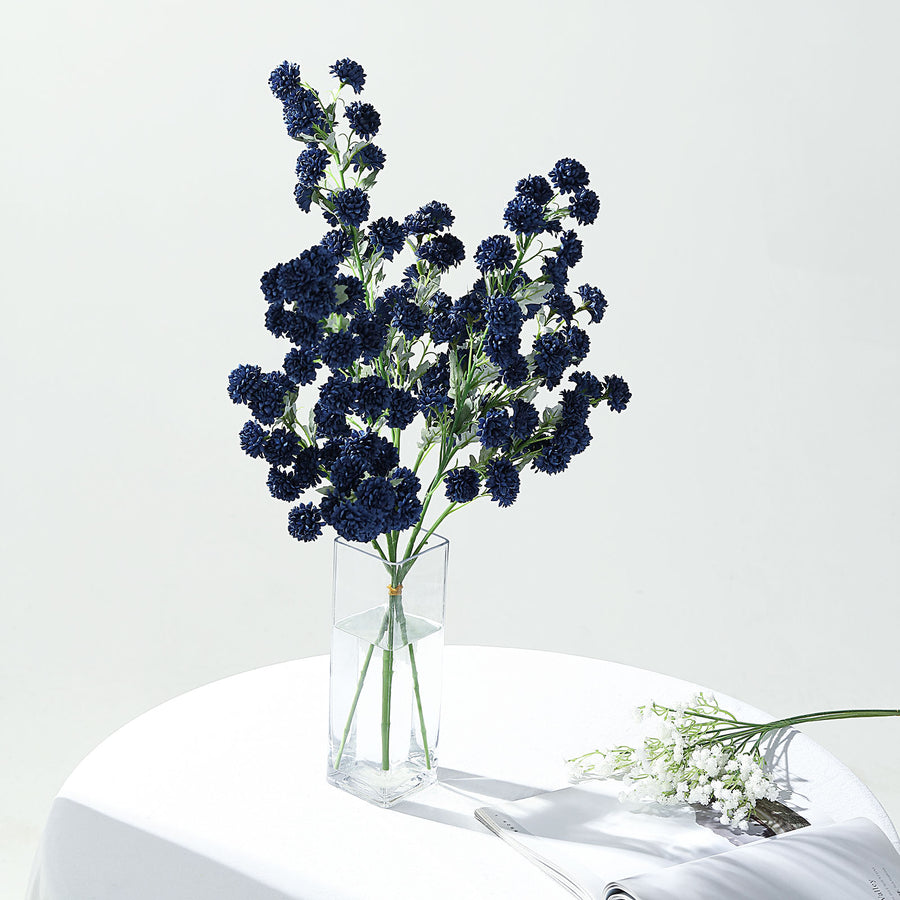 2 Bushes | 33inches Navy Blue Artificial Chrysanthemum Mum Flower Bouquets