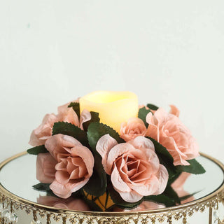 Add a Touch of Elegance with Dusty Rose Artificial Silk Rose Flower Candle Ring Wreaths Add a Touch of Elegance with Dusty Rose Artificial Silk Rose Flower Candle Ring Wreaths