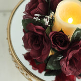 4 Pack | 3inches Burgundy Artificial Silk Rose Flower Candle Ring Wreaths
