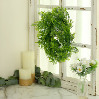 Add a Touch of Elegance with 2 Pack | 4" Green Artificial Fern Leaf Mix Pillar Candle Ring Wreaths