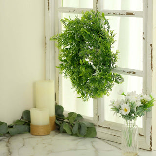 Add a Touch of Elegance with 2 Pack | 4" Green Artificial Fern Leaf Mix Pillar Candle Ring Wreaths Add a Touch of Elegance with 2 Pack | 4" Green Artificial Fern Leaf Mix Pillar Candle Ring Wreaths