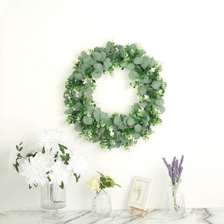 Add a Touch of Elegance with 2 Pack | 21" White Tip Artificial Eucalyptus Genlisea Leaf Mix Wreaths
