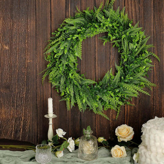 Create a Timeless and Fresh Atmosphere with Green Artificial Lifelike Boxwood Fern Mix Spring Wreaths Create a Timeless and Fresh Atmosphere with Green Artificial Lifelike Boxwood Fern Mix Spring Wreaths