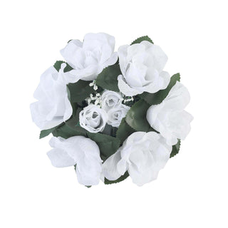 White artificial flower bouquet with greenery
