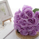 12inch Lavender Lilac Artificial Velvet-Like Fabric Rose Flower Bouquet Bush#whtbkgd