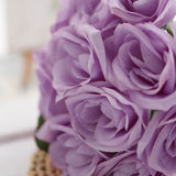 12inch Lavender Lilac Artificial Velvet-Like Fabric Rose Flower Bouquet Bush