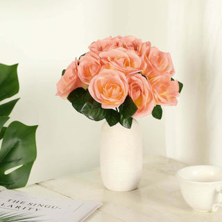 12" Peach Artificial Velvet-Like Fabric Rose Flower Bouquet Bush 12" Peach Artificial Velvet-Like Fabric Rose Flower Bouquet Bush