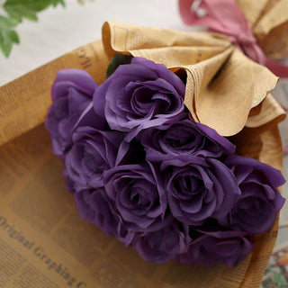 Create a Stunning Atmosphere with the 12" Purple Artificial Velvet-Like Fabric Rose Flower Bouquet Bush Create a Stunning Atmosphere with the 12" Purple Artificial Velvet-Like Fabric Rose Flower Bouquet Bush