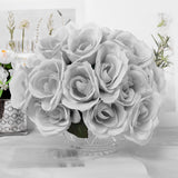 12inches Silver Artificial Velvet-Like Fabric Rose Flower Bouquet Bush#whtbkgd