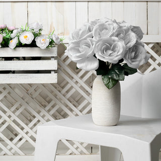 Elegant Silver Artificial Velvet-Like Fabric Rose Flower Bouquet Bush