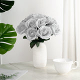 12inches Silver Artificial Velvet-Like Fabric Rose Flower Bouquet Bush