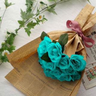 Turquoise Artificial Velvet-Like Fabric Rose Flower Bouquet Bush for Every Occasion Turquoise Artificial Velvet-Like Fabric Rose Flower Bouquet Bush for Every Occasion
