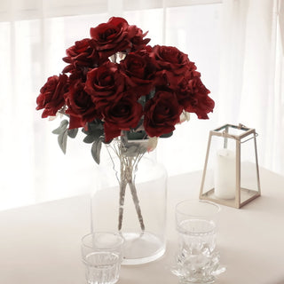 Enhance Your Space with Burgundy Real Touch Artificial Silk Rose Flower Bushes