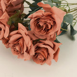 2 Bouquets 17inch Terracotta (Rust) Real Touch Artificial Silk Rose Flower Bushes