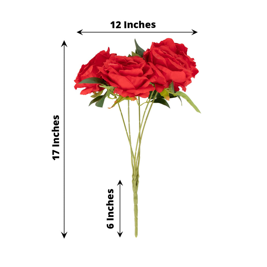 2 Bushes | 17inch Red Premium Silk Jumbo Rose Flower Bouquet, Wedding Floral Arrangements