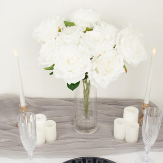 White Premium Silk Jumbo Rose Flower Bouquet for Elegant Wedding Decor