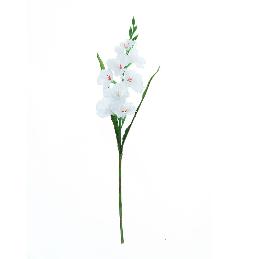 3 Stems | 36inch Tall White Artificial Silk Gladiolus Flower Spray Bush