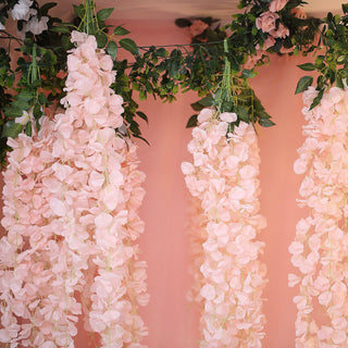 Add a Touch of Elegance to Any Event with Blush Artificial Silk Hanging Wisteria Flower Garland Vines