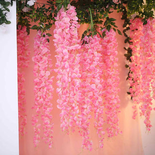 Enhance Your Event Decor with Pink Artificial Silk Hanging Wisteria Flower Garland Vines