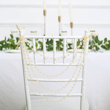 16" Amber Faux Pearl Beaded Chiavari Chair Back Garland Sash, Pre-Tied Pearl String Wedding Chair Decor