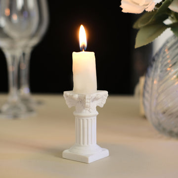 6 Pack Antique 2.5" White Roman Column Pillar Pedestal Candle Holders, Resin Greek Style Statue Candlestick Holder Stands