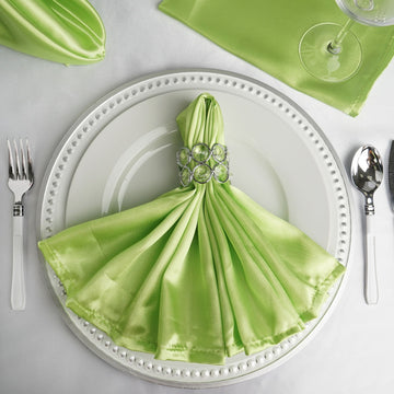 5 Pack Apple Green Seamless Satin Cloth Dinner Napkins, Wrinkle Resistant 20"x20"