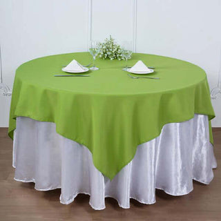 Create a Stunning Table Setting with the Apple Green 90"x90" Square Polyester Table Overlay Create a Stunning Table Setting with the Apple Green 90"x90" Square Polyester Table Overlay