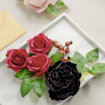 30 Pcs Artificial Foam Roses & Peonies With Stem Box Set, Mixed Faux Floral Arrangements - Assorted Colors